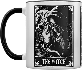 Deadly Tarot Wiedźma, kociołek i znajomy wewnętrzny 2-kolorowy kubek do herbaty i kawy czarny