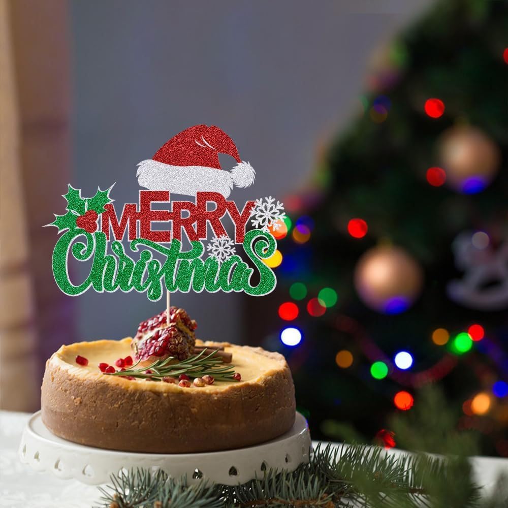 Juego de 8 adornos para tartas de Navidad – Decoración grande para cupcakes de Navidad para Navidad, fiestas, decoración de pasteles, bonito sombrero de Papá Noel, diseño de copo de nieve, decoración