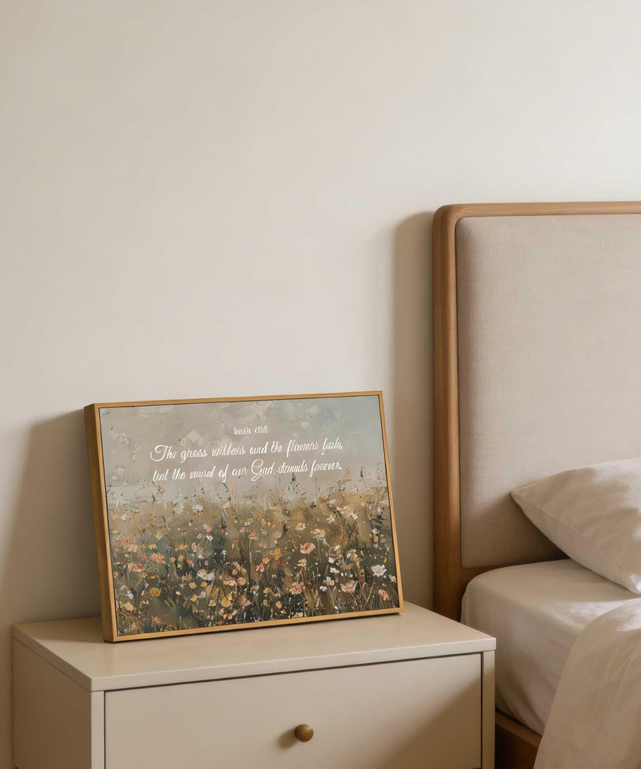 Framed Christian Floral Scripture Canvas Wall Art Wildflower Meadow Bible Verse Wall Decor Picture Isaiah Religious Faith Art Poster Print for Living Room Bedroom Decoration 12x16in