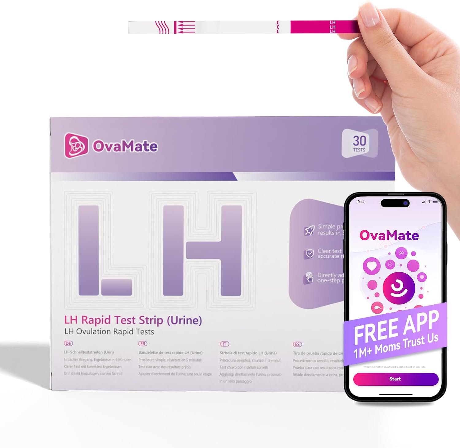 Ovulation Test Strips Ovulation Predictor Kit Women's Fertility Tracking and Pregnancy Planning Kit with Free Ovulation Calculator iOS and Android App 30 Tests