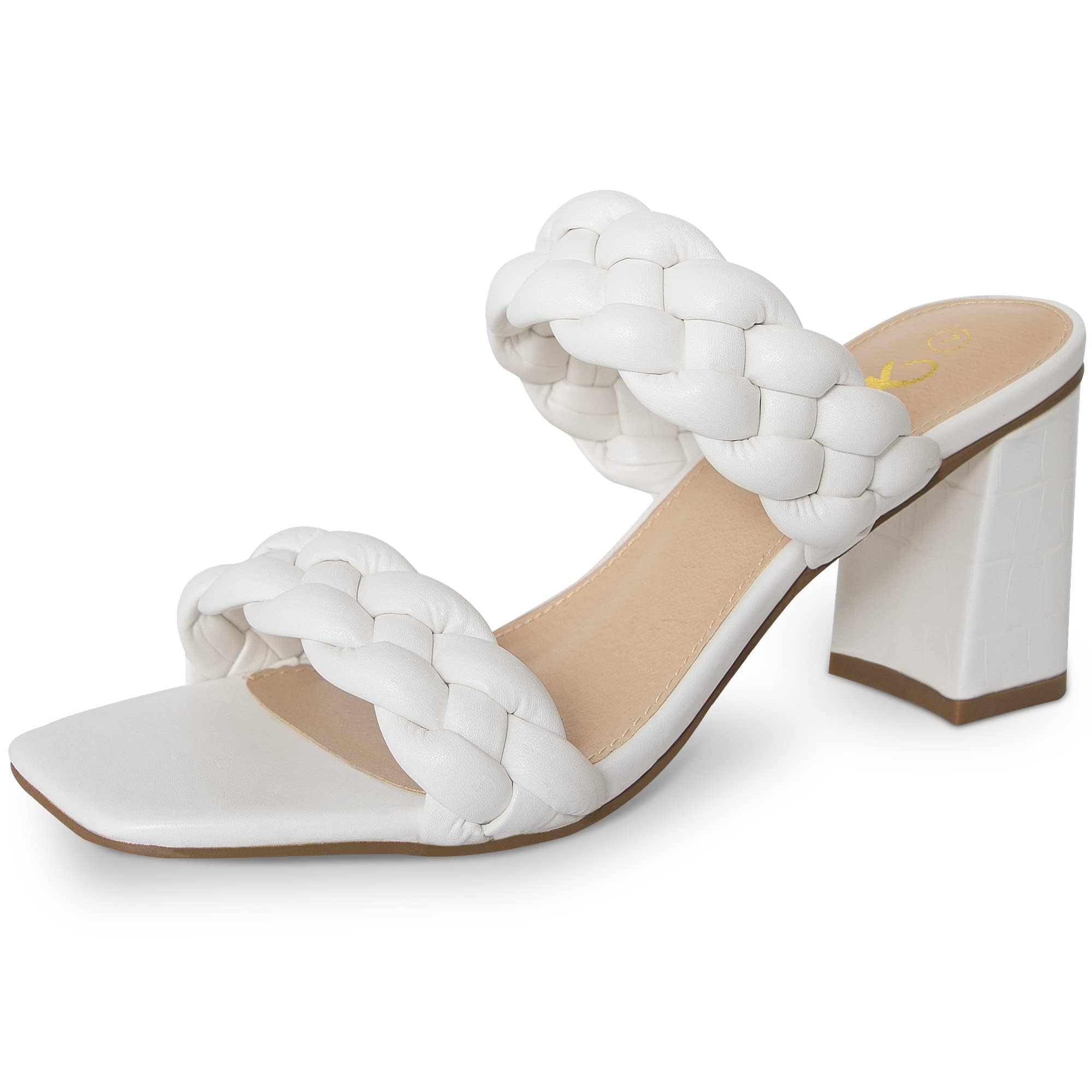 Athlefit Women's Braided Heeled Sandals Summer Square Open Toe Chunky Block Heels