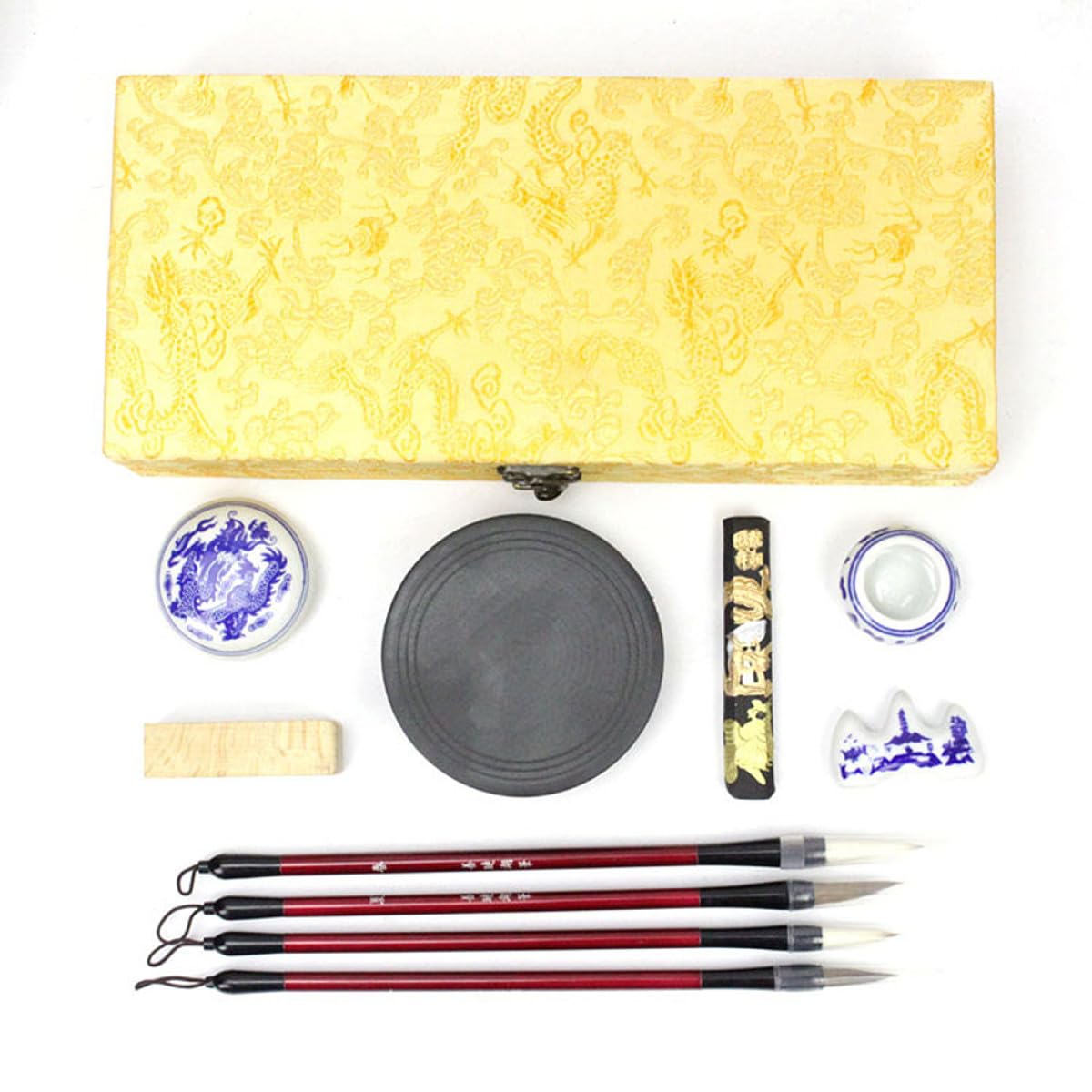 Angoily 1 Set Scrittura Calligrafia Pietra Calligrafica Pennello Kit Principianti Bastoncino Tesori Studio Giallo