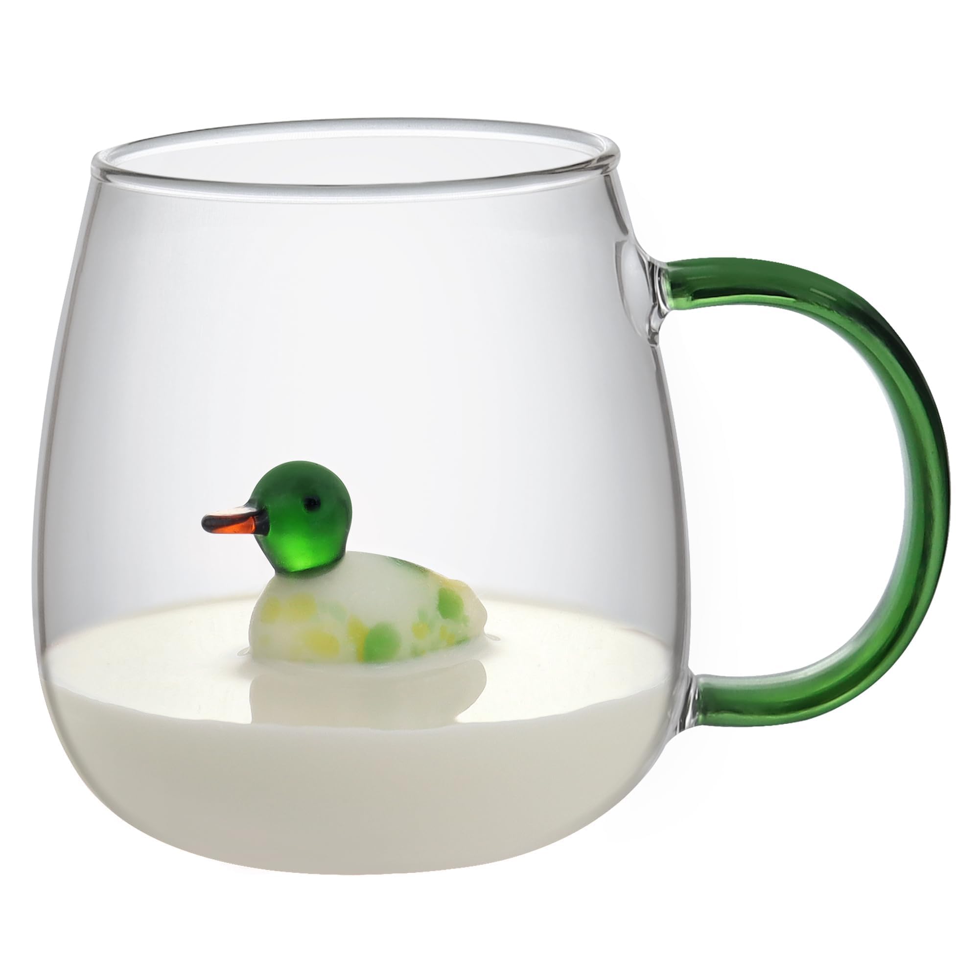 3D Animal Glass Duck Mug, Handmade Cute Duck Inside 400ML with Handle, Heat Resistant Glass Tea Cup, Ducks Cup for Coffee Tea Milk Latte, Mothers Day Gifts for Women Men, Kids Birthday Duck Gifts