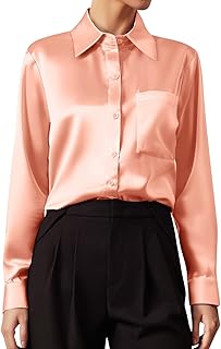 Satén de manga larga con cuello en V elegante camisa de negocios para mujer, blusa perfecta para la oficina look diario eventos nocturnos
