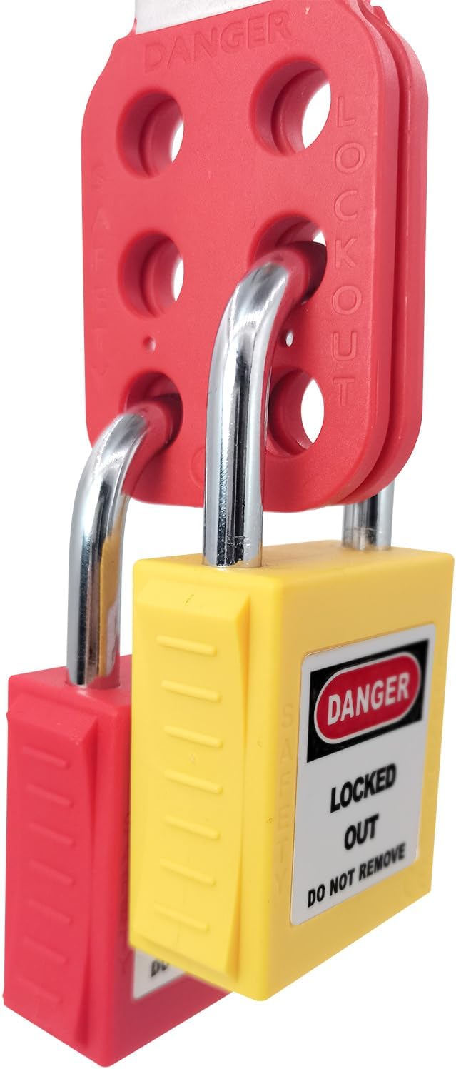 Lock Out Tag Out Hasp,Red 1.5 inch Jaw Diameter Stainless Steel Lockout Hasp Tamper-Proof Padlock Hasp with Extended Jaw,Nylon Handle,Impact-Resistant(10 Pack)