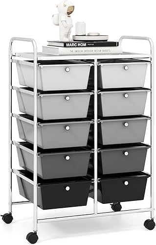 RELAX4LIFE Carrito de almacenamiento con ruedas con 10 cajones, carrito de almacenamiento para manualidades con ruedas bloqueables, carrito disponible en Yaxa Costa Rica