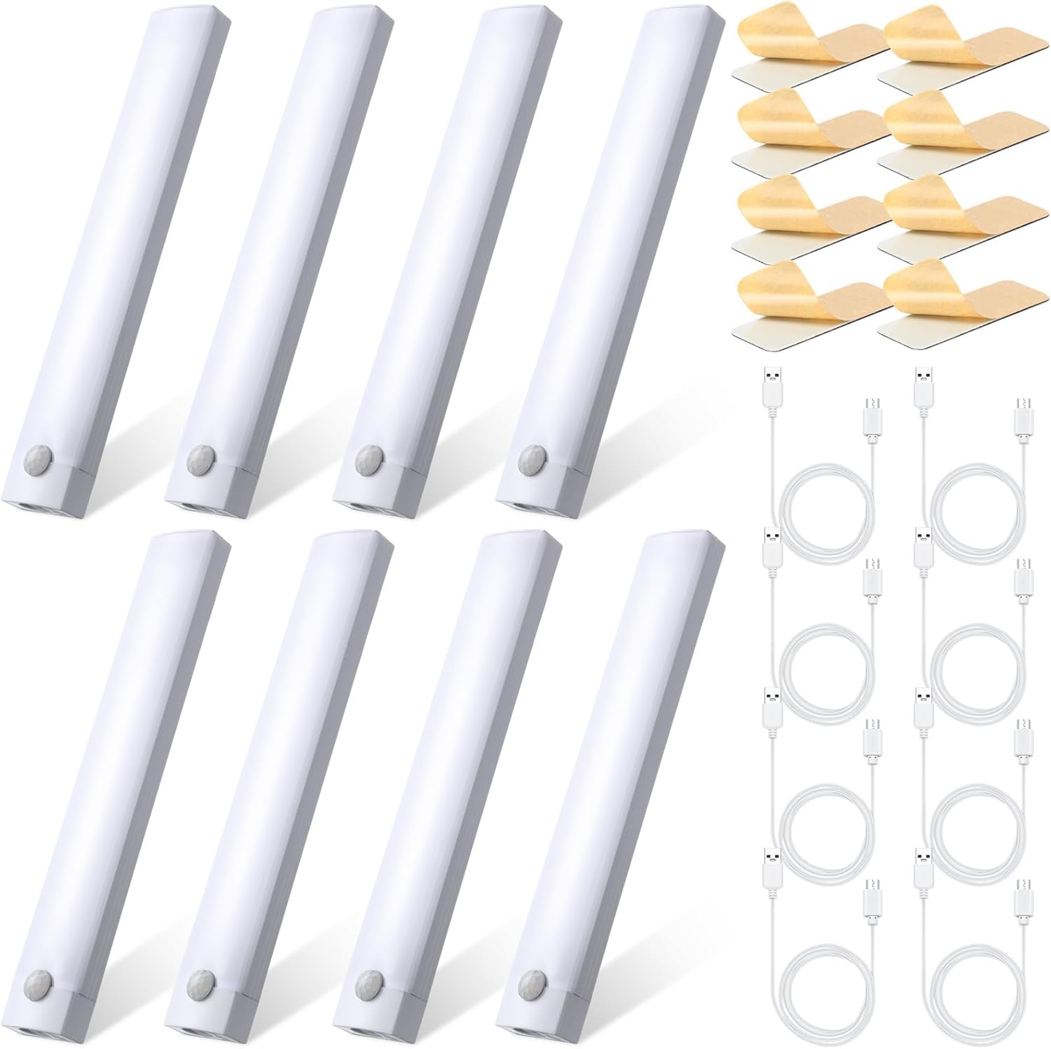 8 Pcs Cordless Under Cabinet Lighting 8 Inch Battery Motion Sensor Light Indoor Rechargeable LED Strip Lights LED Closet Light Stick on Magnetic Motion Activated Light for Kitchen Cupboard