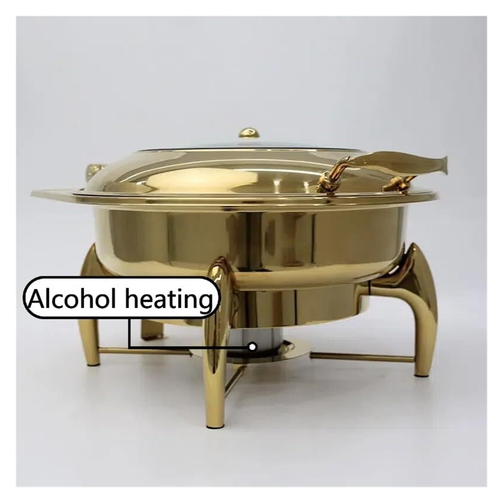 Scaldavivande Rotondi Commerciali for Buffet Cucina a Buffet | Con coperchio in vetro e cerniera ammortizzante – Scaldavivande for feste a buffet(Gold)