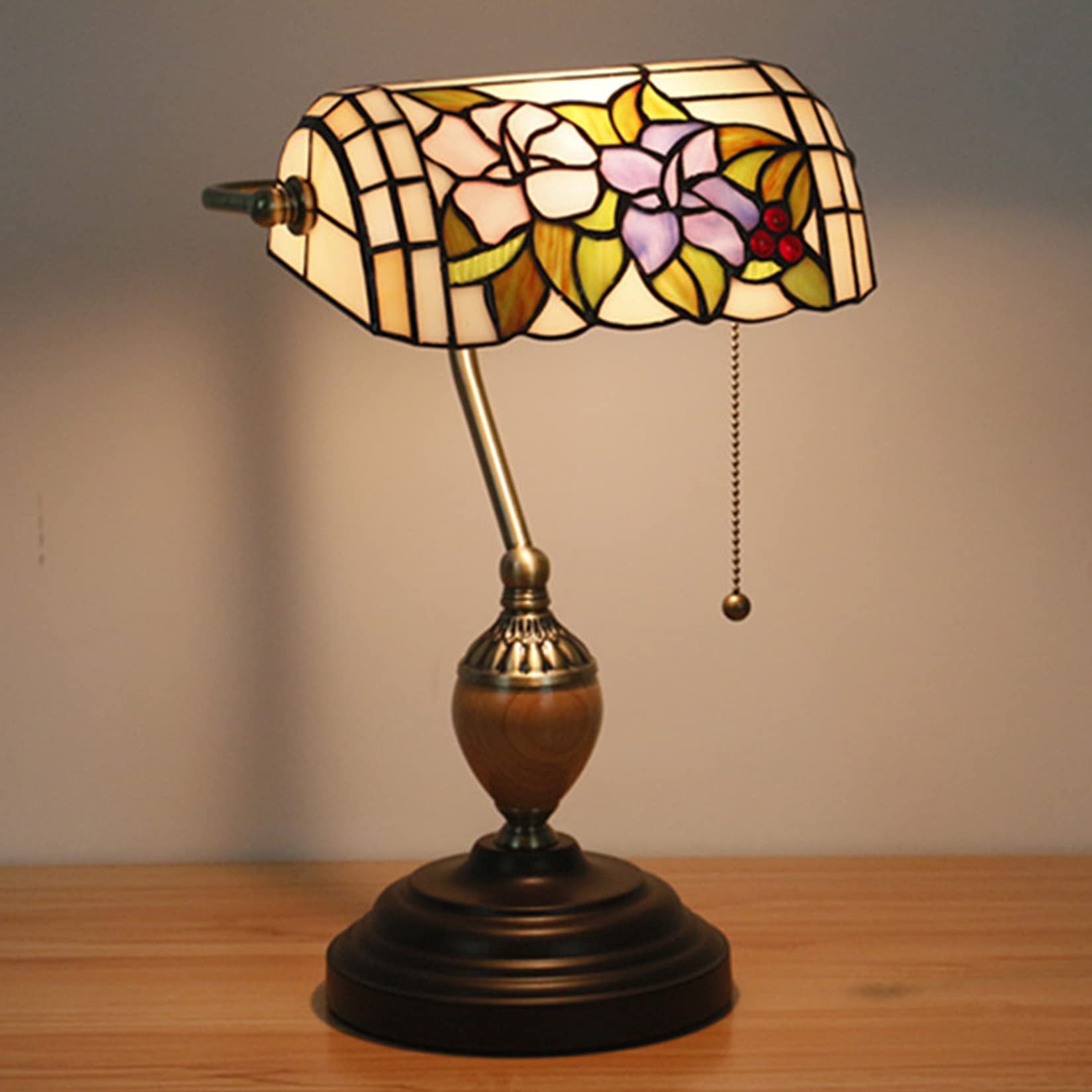 AIBOTY Banker Lamp Tiffany Desk Lamp Floral Style Lampshade Stained Glass Table Lamp Bedside Nightstand Piano Reading Lamp Work Study Desktop Light Decor Homebedroom Living Room Office,Q