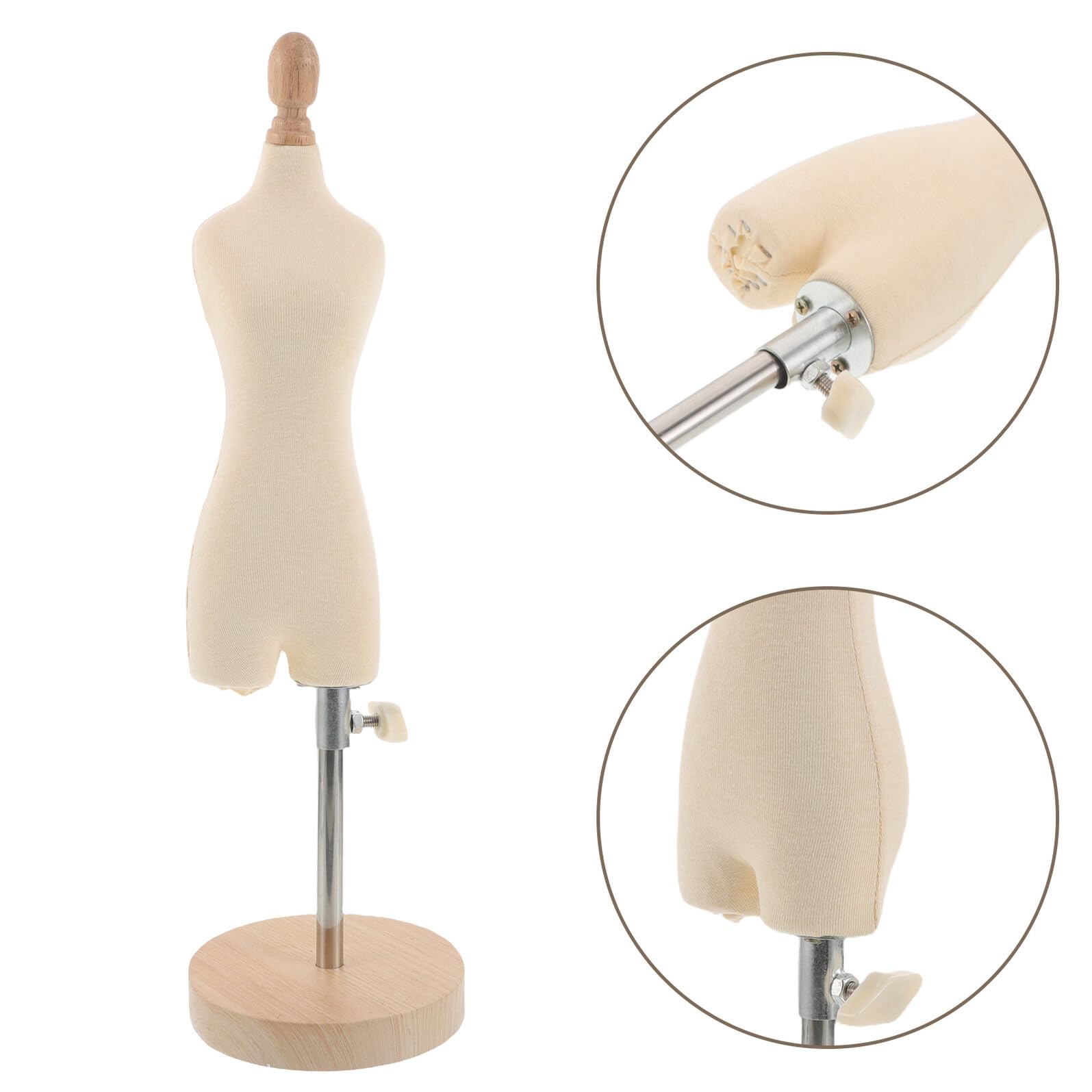 Maniquí de Costura Femenino Mini 1/4 para Confección | Beige, Permite Inserción de Alfileres, para Estudio en Casa y Aula, Portátil, Madera Acero Inoxidable Tela