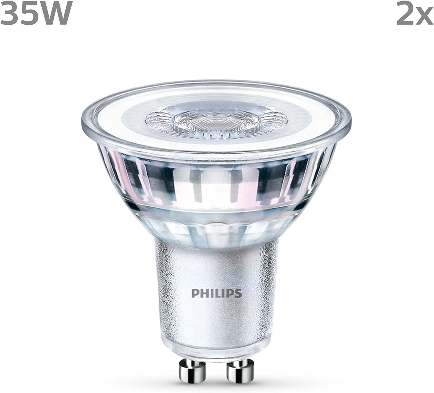PHILIPS LED Lampe ersetzt 35W, GU10 Reflektor, warmweißes Licht (2700K), 255 Lumen, 2er Pack, Matt – Ansicht 1