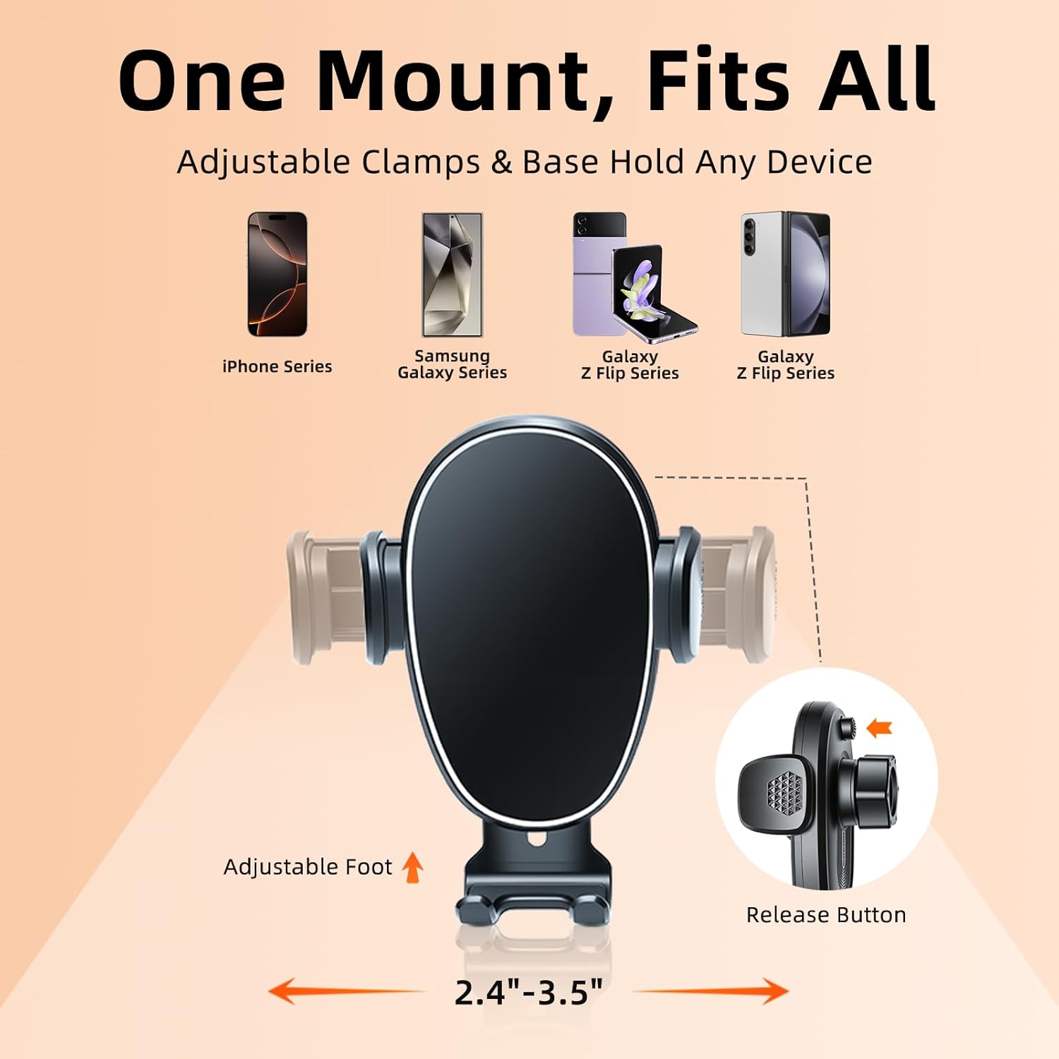 Phone Mount for Jeep Wrangler / Gladiator 2018-2023, Car Phone Holder for Dashboard - 360° Rotatable & Adjustable - Hands Free Cellphone Automobile Cradle, Car Interior Accessories for Jeep Wrangler