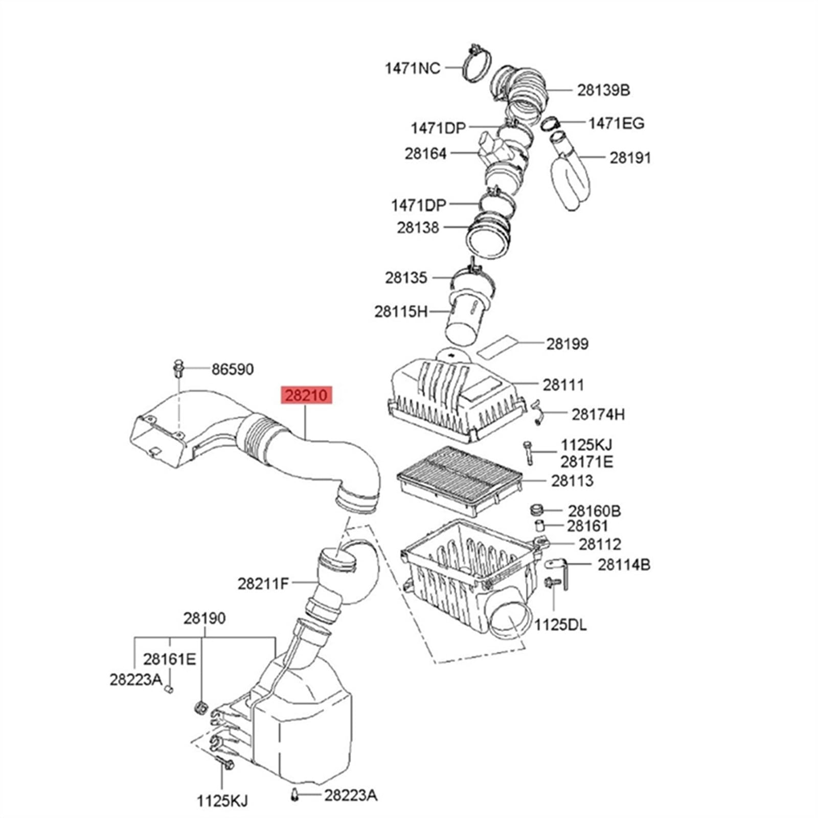 Tubo Di Aspirazione Aria Per Kia Sportage 2.0L 2005-2010 - Ricambio 282102E100, In Gomma, Aumenta L'Efficienza Del Motore