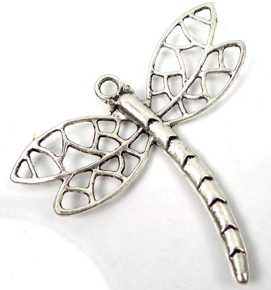 1 Silver Pewter Filigree Dragonfly Focal Charm Pendant 59x65mm ~ Lead-Free ~ from D&J