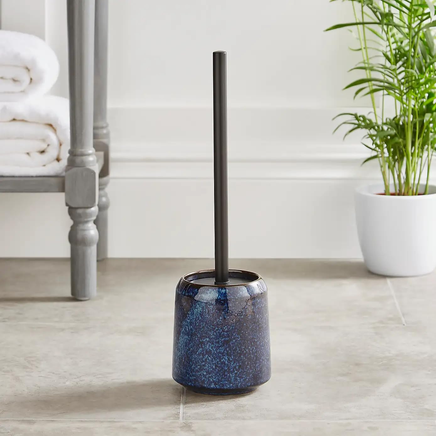 New Glaze Toilet Brush & Holder Stylish Navy Blue Body & black Handle Bathroom Accessories