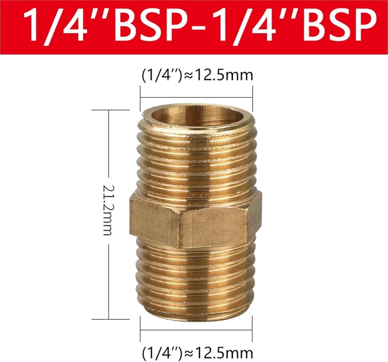 Brass Pipe Hex Nipple Fitting 1/8" 1/4" 3/8" 1/2" 3/4" 1" Male Thread Adapter Coupler Connector 10Pcs(1l4 to 1l4)