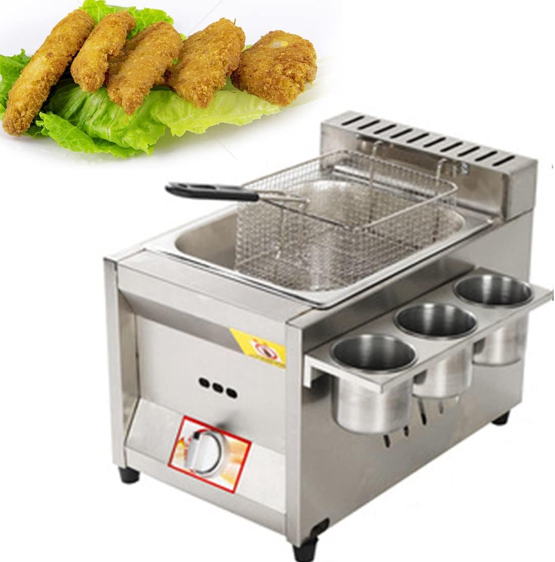 Commercial Deep Fryer, Stainless Steel Home Gas Fryer with Removable Basket, Suitable for Fast Food Restaurants, Snack Bars (Doublepot)