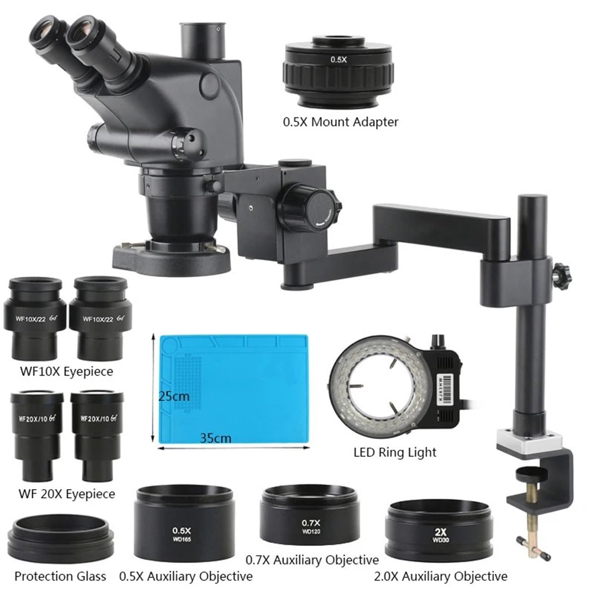 Microscope 3.25X-260X Stereo Trinocular Microscope 12MP 48MP 55MP 4K 2K HDMI USB VGA Type-c Camera+ Clamp Folding Extension Base Repair Kit(3.5x-180x)