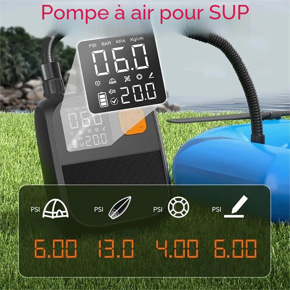 Pompe Paddle Electrique,Pompe à Air Rechargeable 120 l/Min,Pompe à Air Portable Sup,USB Ports LED Lumières,Gonflage à Deux étapes,Convient pour Kayaks,Voiles et Appareils