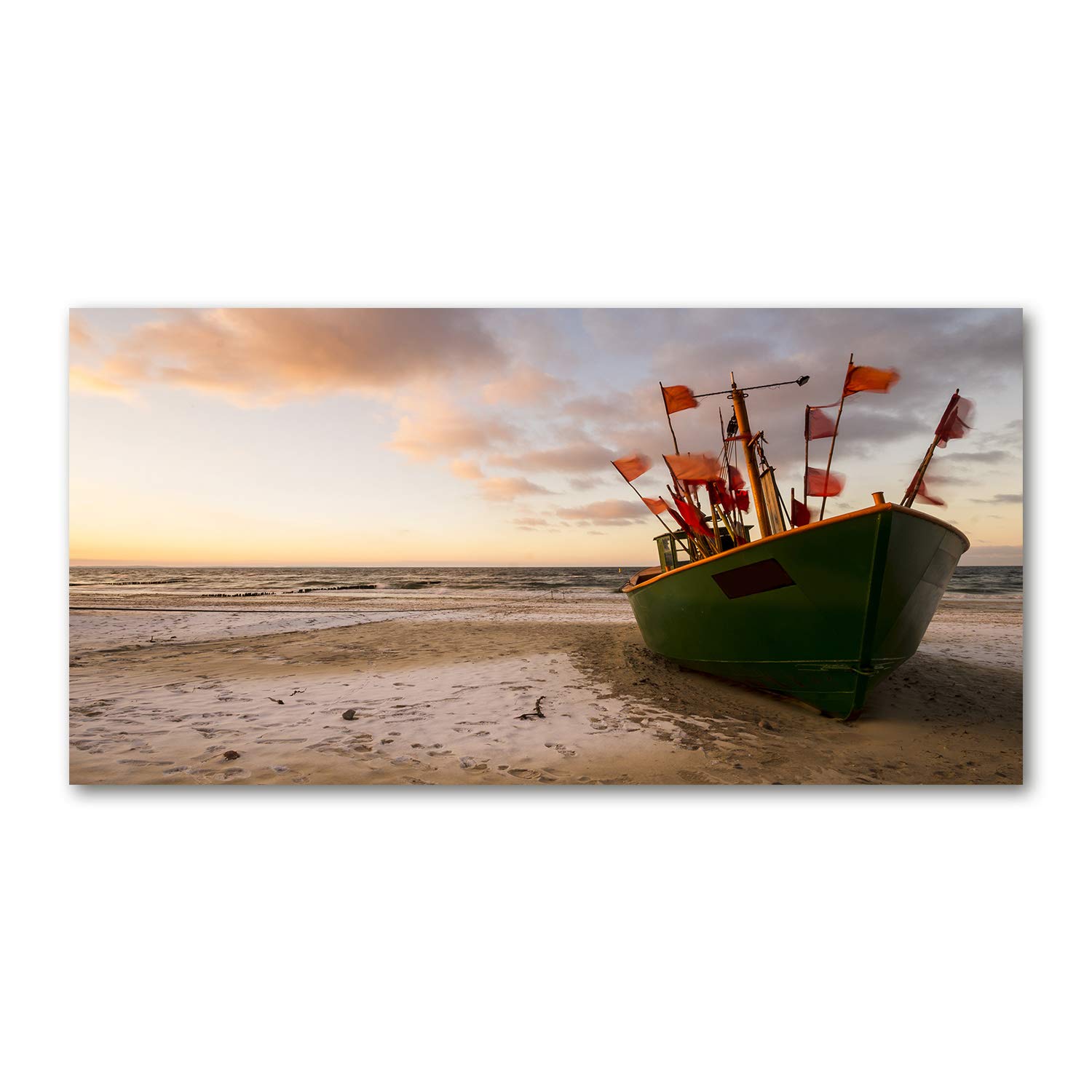 Tableau en verre acrylique 120x60 cm décor mural design Playa Del Barco de Pesca