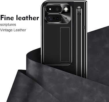 for Google Pixel 9 Pro Fold Case with S Pen Holder & Stylus, PU Leather Case with Hinge Protection, Screen Protector, Kickstand, Protective Cover for Google Pixel 9 Pro Fold Black