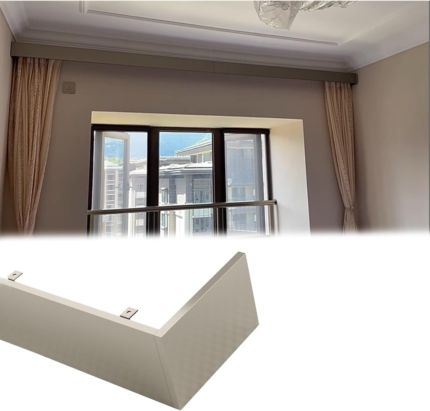 Cantonnière occultante extra longue dorée de 3,7m pour salon et chambre