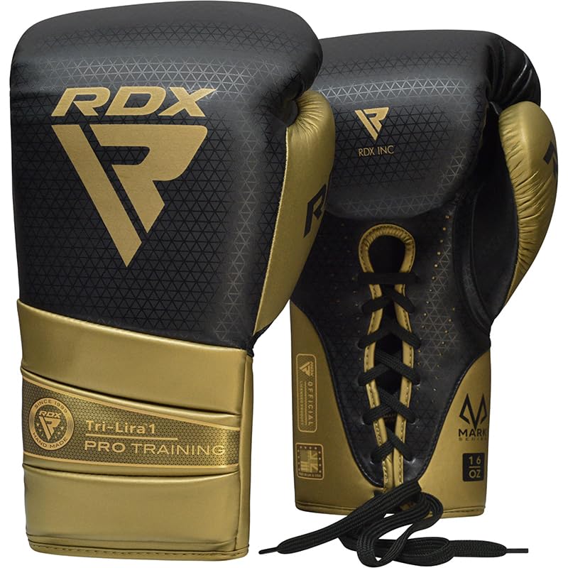 Gants de boxe RDX Mark Pro or 12 oz, équipement haut de gamme en cuir Tri Lira