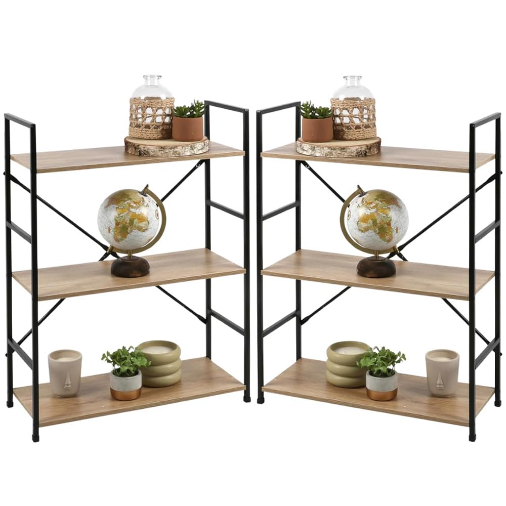 PALUPLUS 2 Scaffali Portaoggetti a 3 Ripiani Stile Urban, Misura 58x24x80 cm, Scaffalatura in Metallo e Legno MDF, Montaggio Veloce, per Casa, Ufficio, Negozi -7182F6