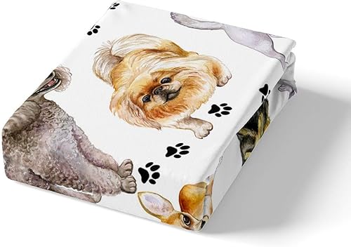 Miniatura 2 de Feelyou Juego de ropa de cama para niños y niñas, con estampado de perros encantadores, sábana bajera ajustable con patrón de animales en 3D, funda