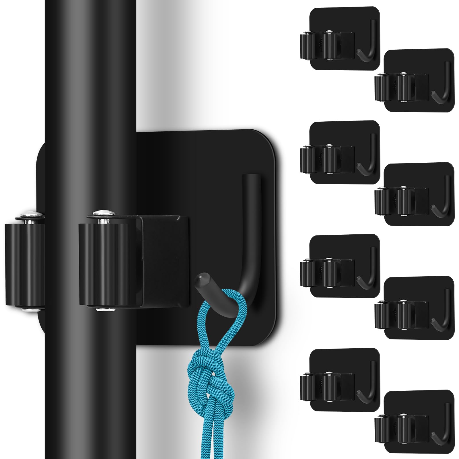 8 Pcs Besenhalterung Wand Selbstklebend, Wandhalterung für Küche, Zuhause, Badezimmer, Garage, Garten - Schwarz