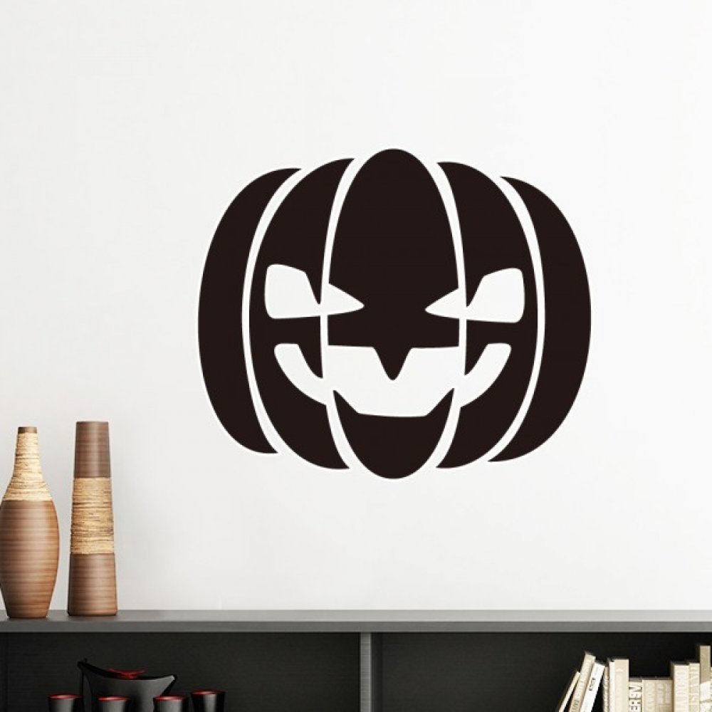 Sticker citrouille Halloween noir sourire silhouette mural amovible 40cm