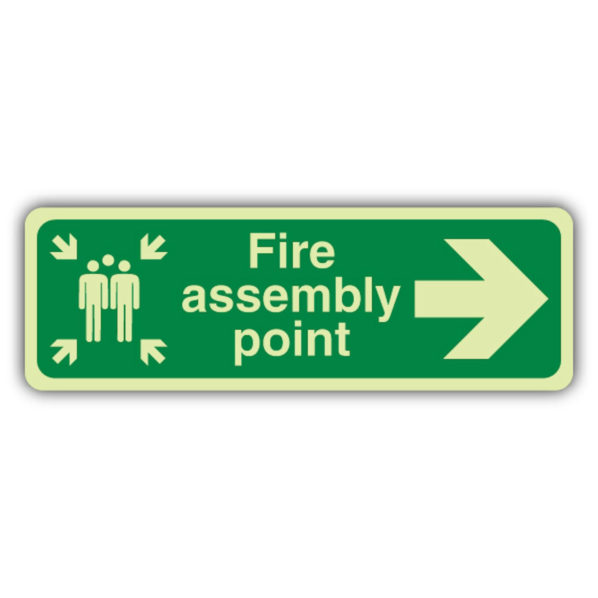 V Safety - Señal de flecha derecha que brilla en la oscuridad con punta de montaje en el fuego, formato delgado, 750 x 250 mm, vinilo autoadhesivo de triple brillo, señalización de seguridad contra