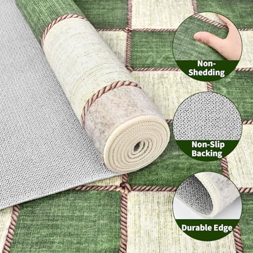 Tapete decorativo cuadros 3x5 lavable antideslizante verde miniatura 4