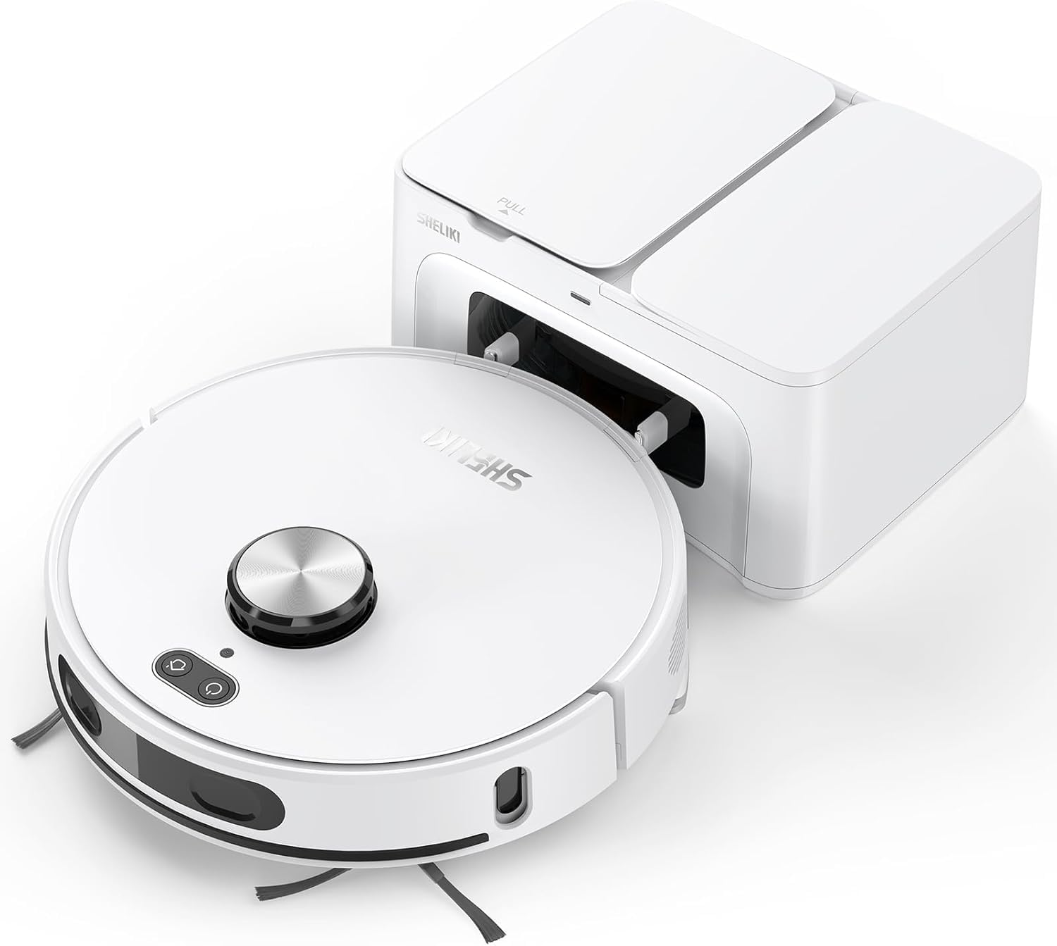 View 1 of ***INCOMPLETE SET/ MISSING COLLECTION BIN**** SHELIKI Robot Vacuum and Mop White, 3-in-1 6000pa Robotic Vacuum Cleaner with LiDAR Navigation, 70-Day Self-Emptying Base
