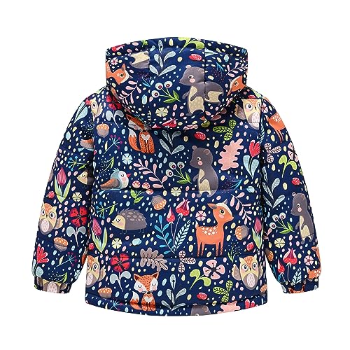 Girls Winter Coat Toddler Kids Butterfly Heart Animals Printed Fleece Lined Padded Jacket Hooded Coats with Pockets3