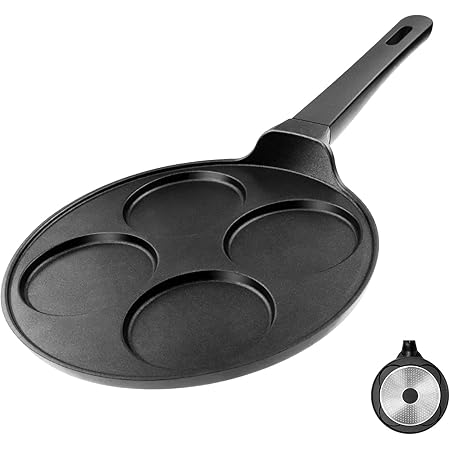 CAINFY Pancake Pan Nonstick-Suitable for All Stovetops & Induction Cooker, 10.5 Inch Mini Silver Dollar Grill Blini Griddle Crepe Pan, 4 Molds Cake Egg Skillet, 100% PFOA Free Coating