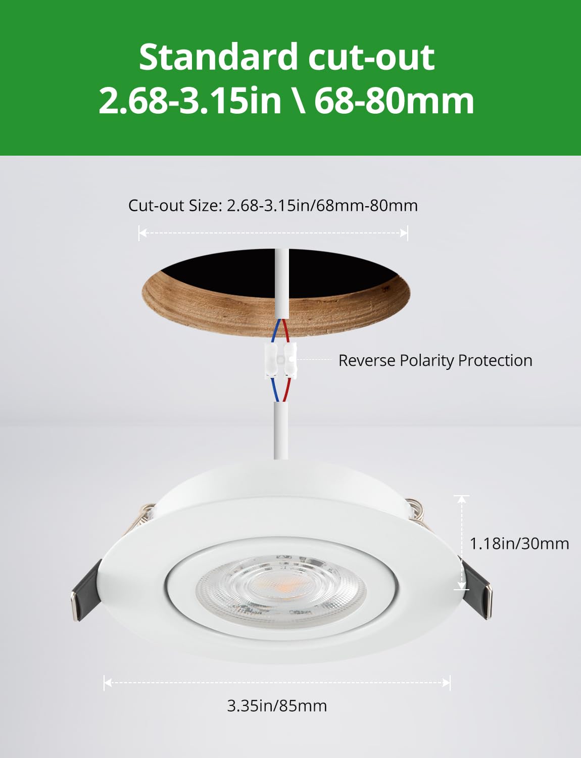 HOMEOW Reflektor LED do zabudowy łazienkowej ściemniany biały, regulowany biały, bardzo płaski otwór 68 mm - 80 mm IP44 6W 230 V, reflektor sufitowy do kuchni, salonu, sypialni, ciepła biel/neutralna