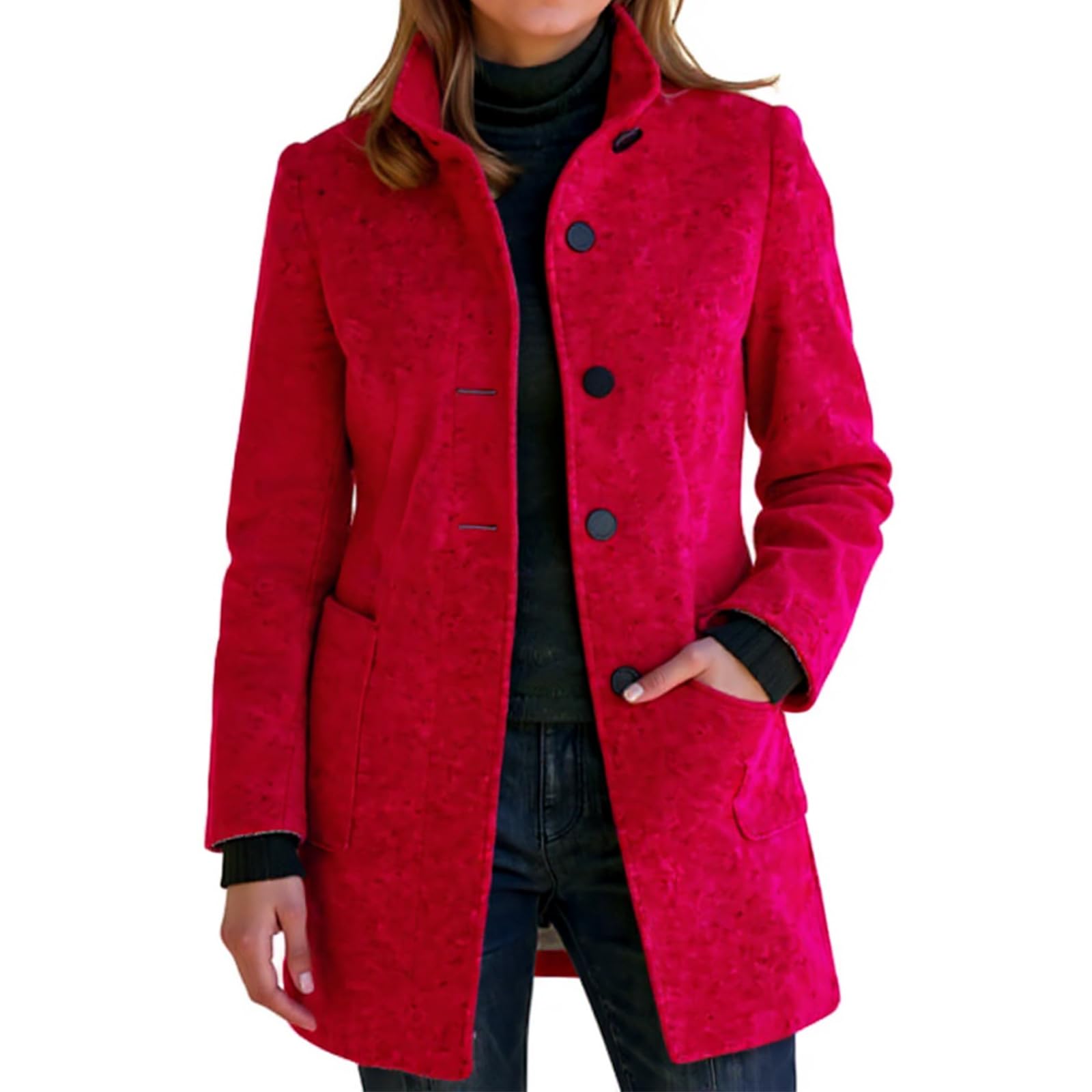 Pea Coats For Women Thicken Warm Wool Blend Overcoat Classic Stand Collar Single Breasted Trench Coat Winter Coats