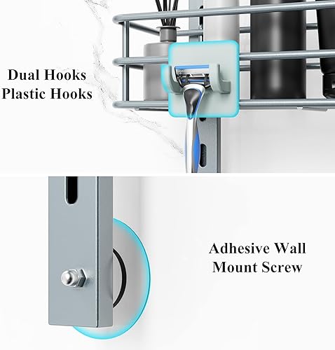 Miniatura 6 de Nieifi Estante organizador de ducha de 4 niveles antioscilante sobre la cabeza, organizador de ducha colgante, estantes de baño a prueba de óxido,