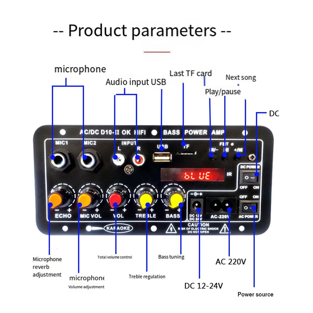 Verstärkerplatine mit Optischem Audio, Bluetooth, AMP, USB, FM-Radio, TF-Player, DIY-Audio-Subwoofer für Zuhause, Auto (EU-Stecker), Langlebig