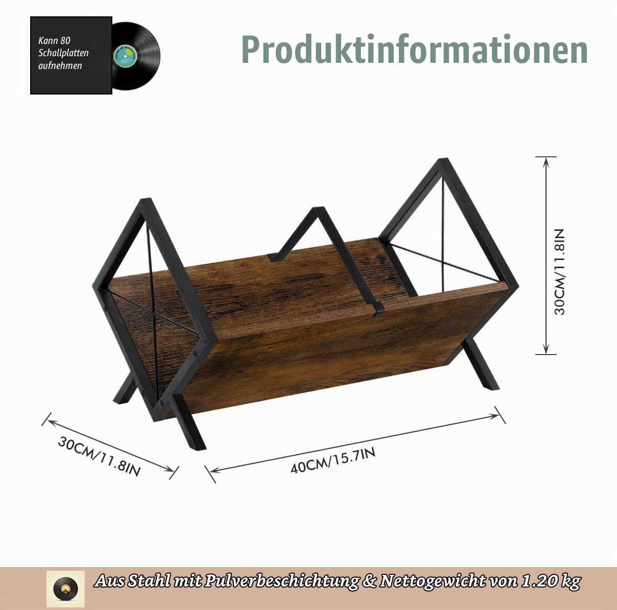 Schallplatten Aufbewahrung,cd Regal,schallplatten Regal Schallplattenständer&Vinyl Halter bücherregal klein für bis zu 80 LPs–CD & Buch Organizer–Schreibtisch Regal für Bücher, Magazine
