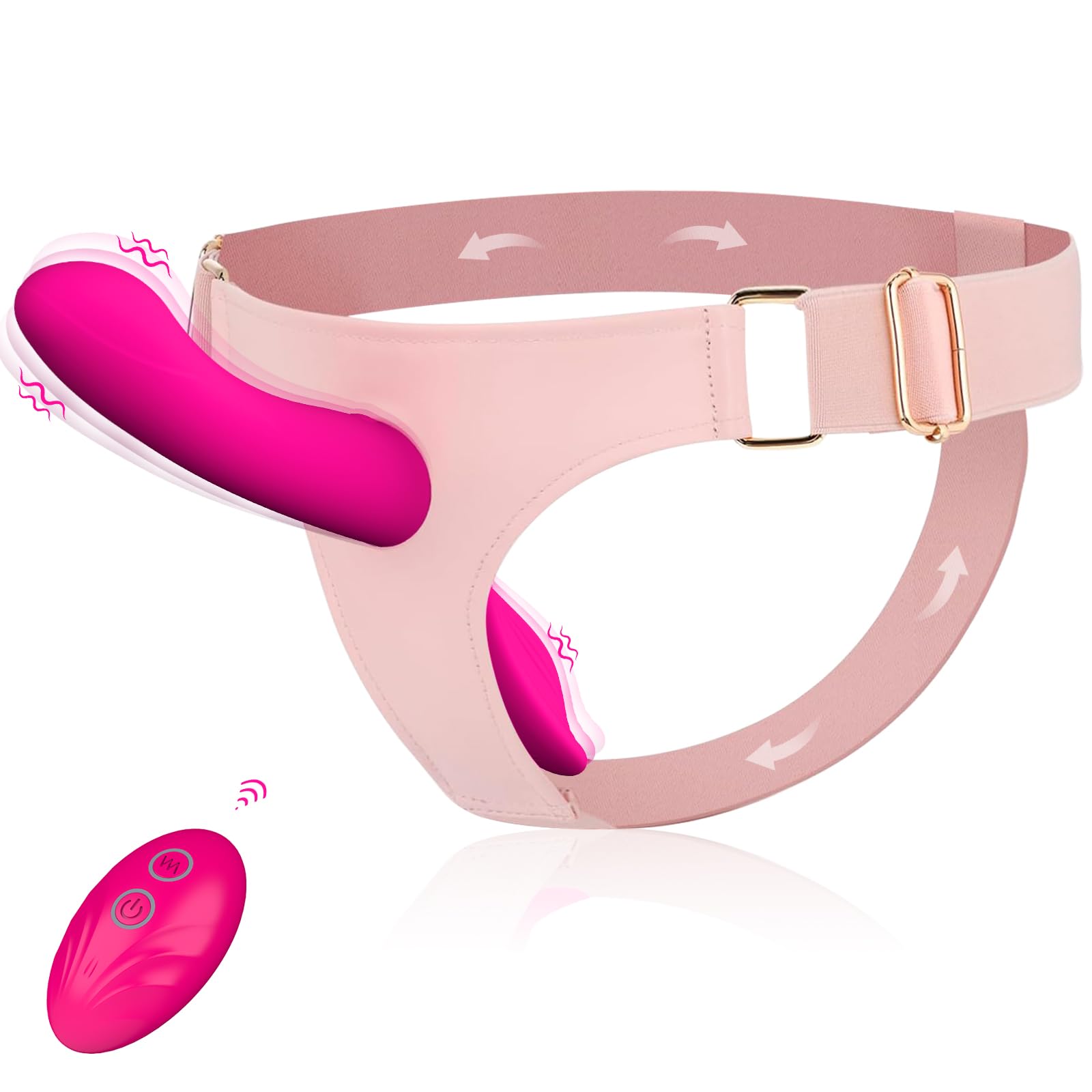 Gode Ceinture Vibrant Sextoys, Wordone Godes Ceintures Harnais Portables avec 10 Vibrations Doubles, Télécommande Godemiché Vibromasseur&Clit Stimulation, Jouet Adulte pour Femme Couple (A1005FR-Rose)