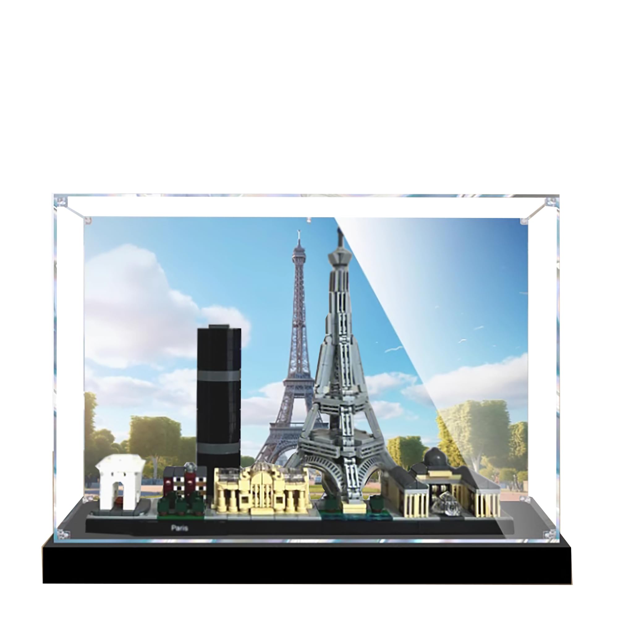 Acrylic Display Case for Lego 21044 Paris Skyline Model, 3mm Dustproof Display Box, Display Case Compatible with Lego 2144 (Model Not Included) (Background Build 3MM C)