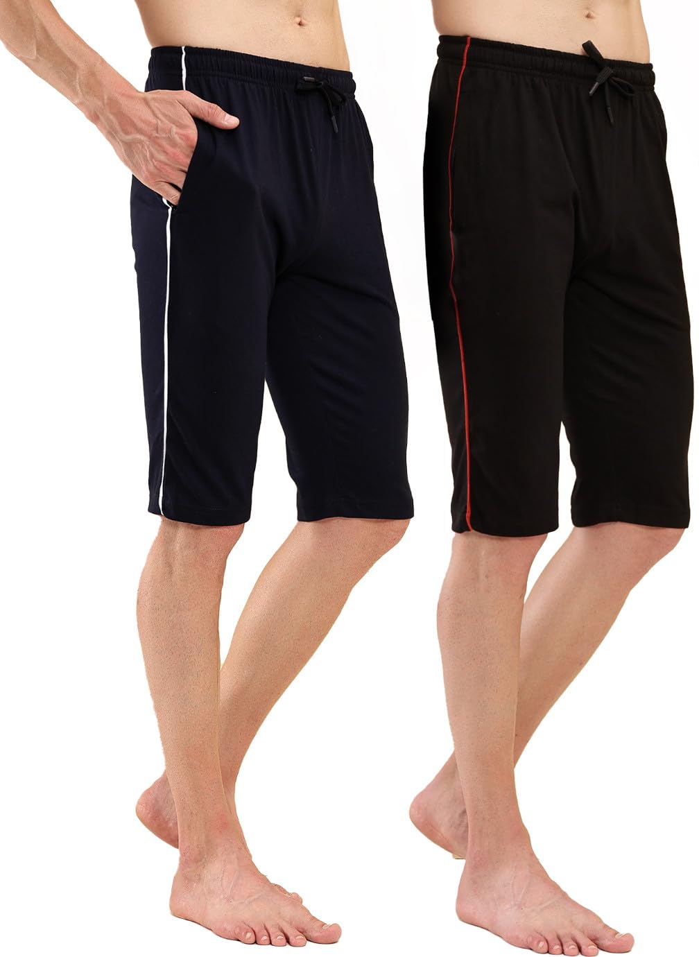 t t Poly Jersey Blend 3/4th Short for Men | Regular Fit | Poly Jersey Capri with Side Piping | Elasticated | 2 Sided Pockets | Solid | Knee Length | Ideal for Casual Outings | Pack of 2-picture-11