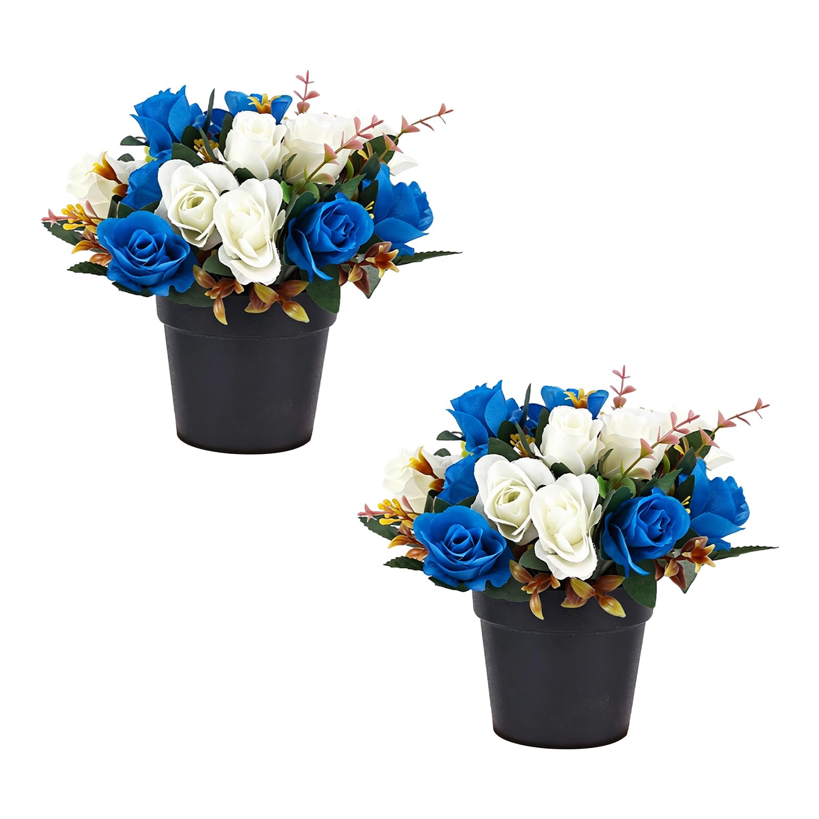 Vetin 2Pcs Artificial Grave Flowers Pots, Fake Silk Plants With Cemetery Flowers For Graves Outdoor, Funeral Memorial Decoration, Memorial Floral Graveside Ornaments With Holders For Lasting Tribute