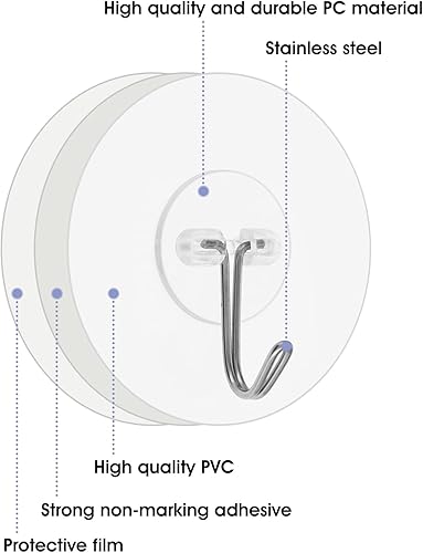 Miniatura 3 de WY LIGHTING LEVEL Ganchos autoadhesivos, 10 ganchos transparentes, ganchos de pared para colgar, ganchos de pared multiusos sin costuras para