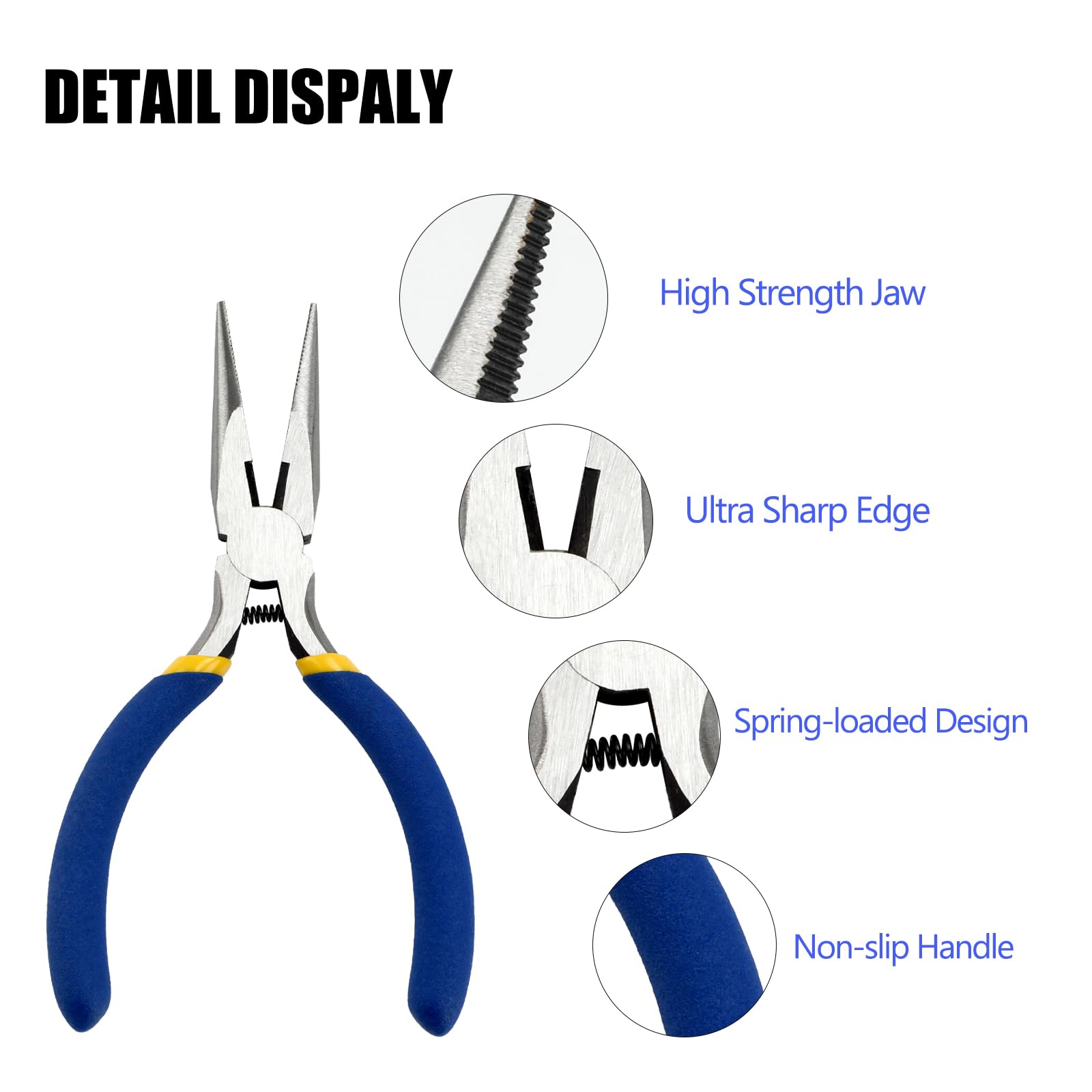 5 Inch Needle Nose Pliers Set - 6 Pack Long Nose Pliers with Wire Cutter for Jewelry Making and Wire Bending (Blue) - Image 3