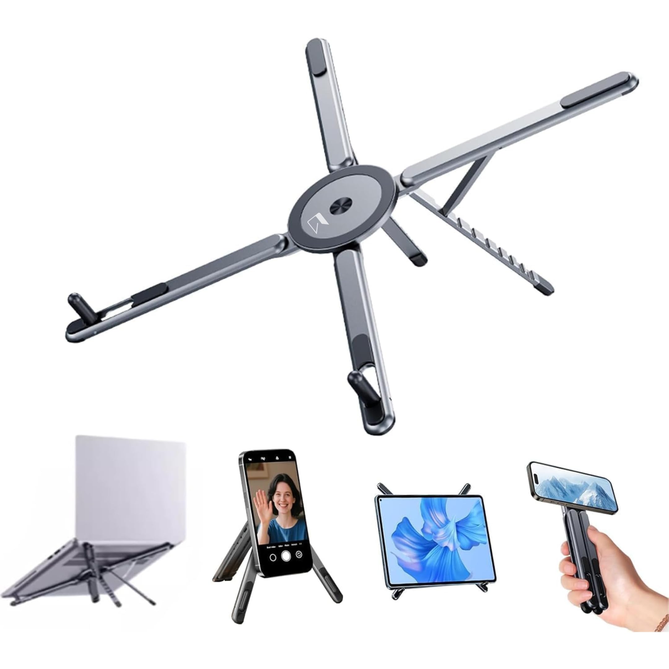 FlexPod 4-in-1 Foldable Phone Tripod Stand, Compatible with MagSafe,Aluminium Laptop Stand & Tablet Holder for Apple iPhone,iPad,MacBook(10–16")|180° Rotation, 8 Levels, 150g Travel Design-picture-22