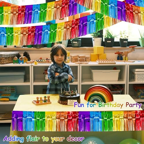 Image of 4 Packs Total 39 Ft Rainbow Parade Floats for Trailer Car, Colorful Foil Fringe Garland Tinsel Streamers Hanging Banner Table Skirts for Graduation Homecoming Holiday Birthday Pride Party Decor