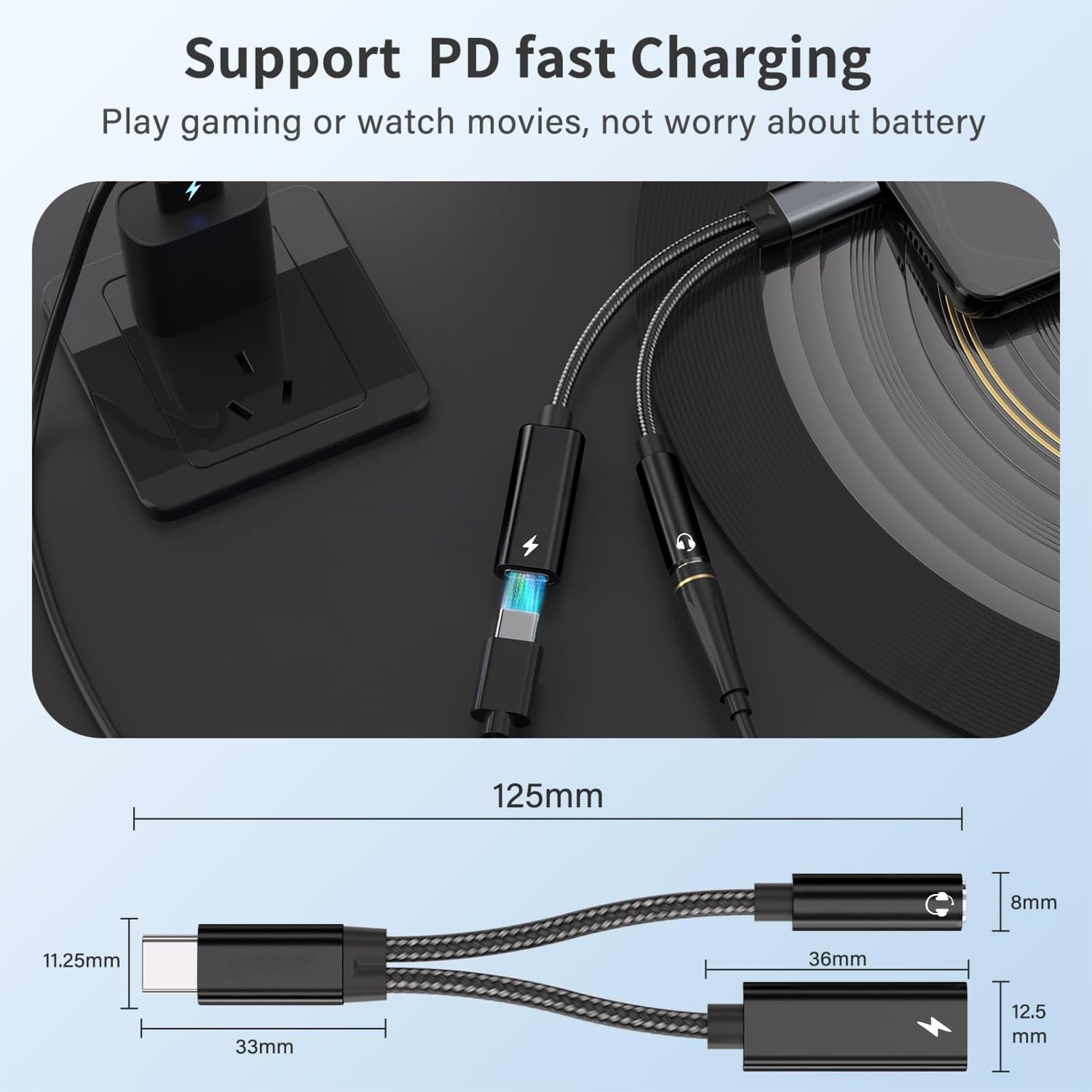 SOOMFON 2-in-1 USB C naar jack adapter en opladen, type C 3,5 mm